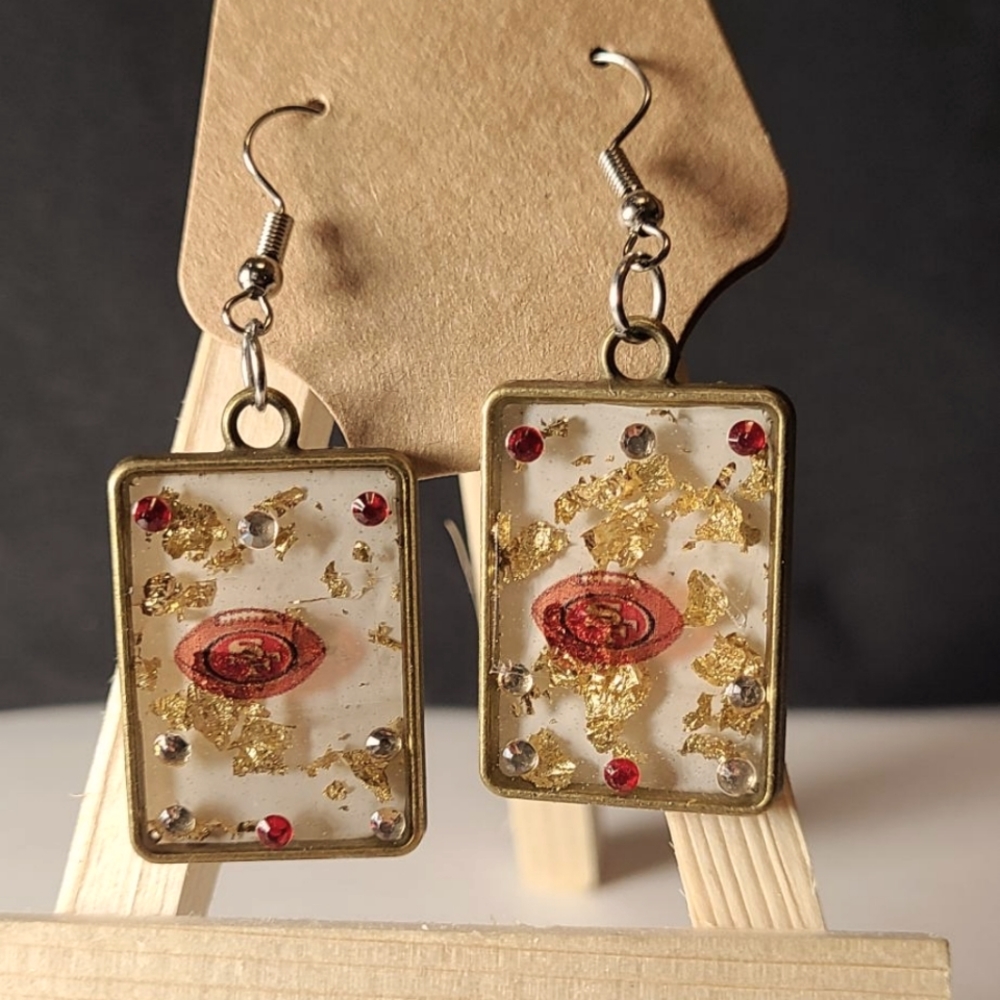 Silver square 49ers themed Earrings